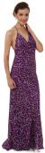 Halter Neck Sequined Long Formal Prom Dress with Train in Purple